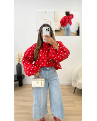 Chemise à pois dos Nu rouge