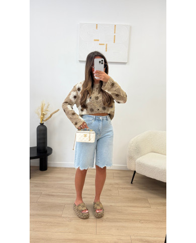 Bermuda effiloché bleu