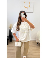 T-shirt épaulette perles Taupe