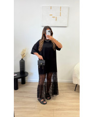 Robe t-shirt dentelle noir