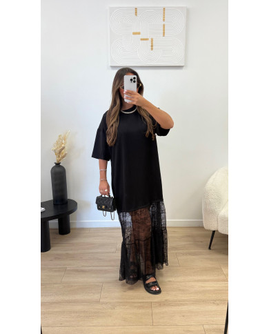 Robe t-shirt dentelle noir