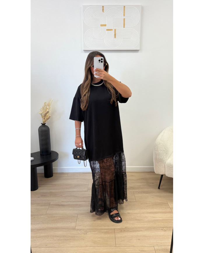 Robe t-shirt dentelle noir