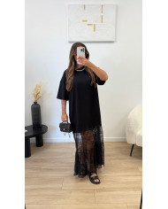 Robe t-shirt dentelle noir