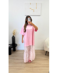 Robe t-shirt dentelle taupe