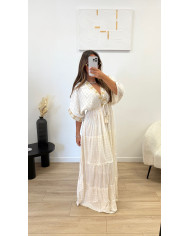 Robe t-shirt dentelle beige