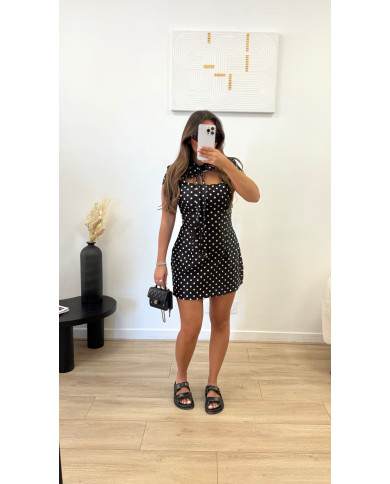 Robe courte à pois noir