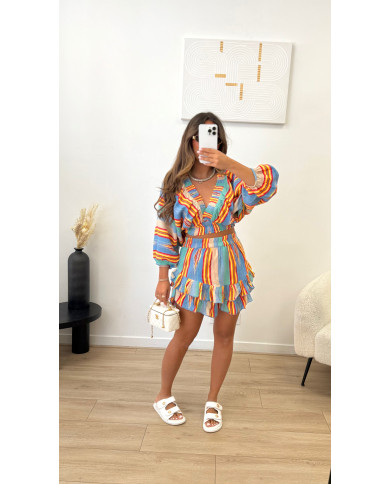 Ensemble cochella Rayé multi bleu