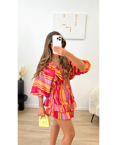 Ensemble cochella Rayé multi Rose