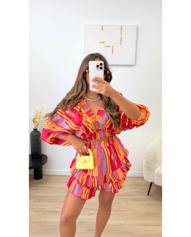 Ensemble cochella Rayé multi Rose