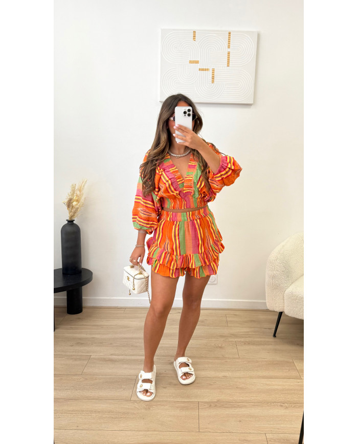 Ensemble cochella Rayé multi Orange