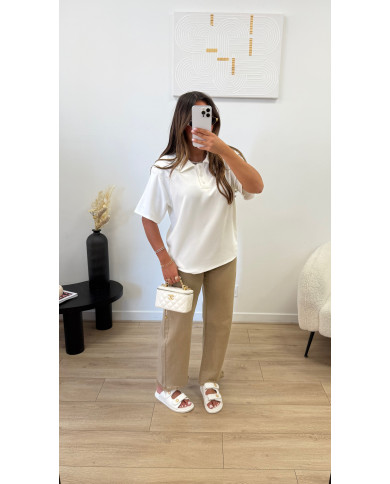 Polo épaulette blanc