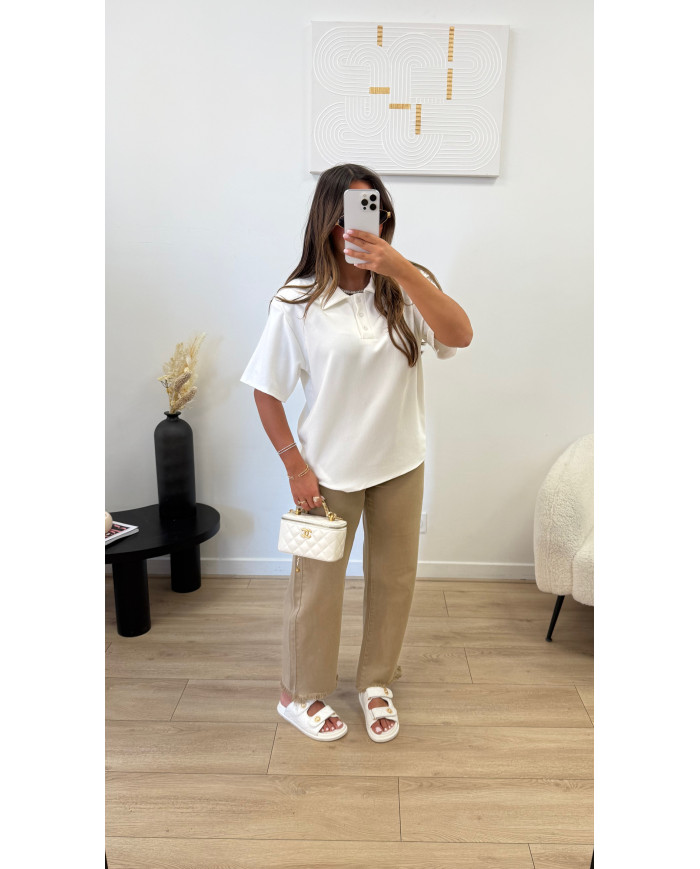 Polo épaulette blanc