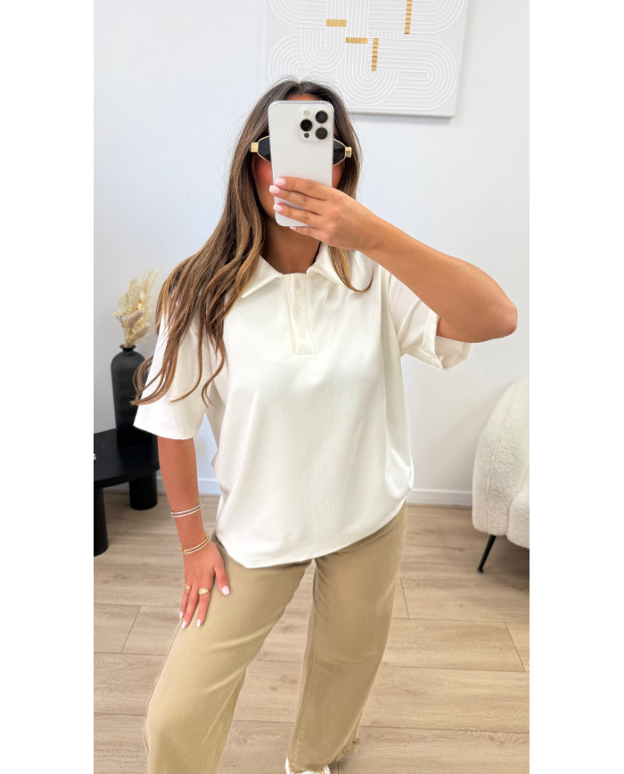 Polo épaulette blanc