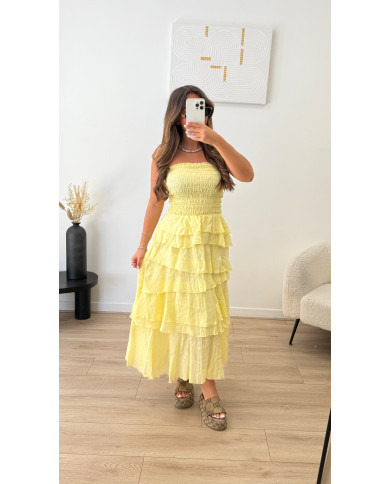 Robe Bustier Volant Jaune