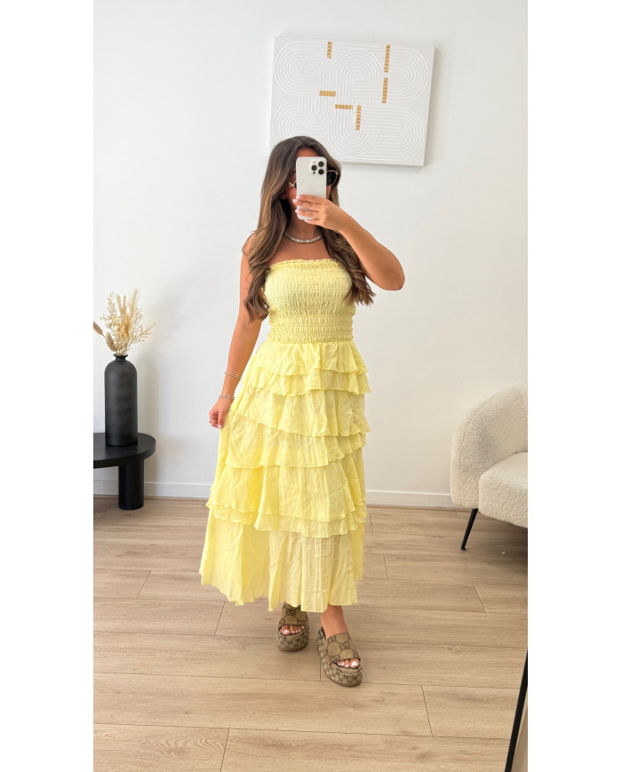 Robe Bustier Volant Jaune