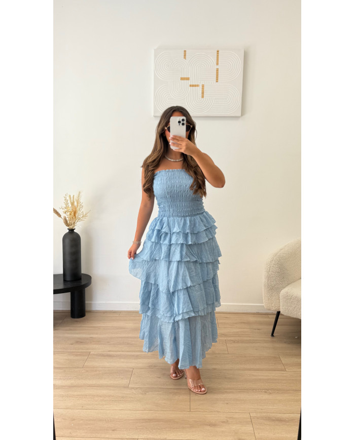 Robe Bustier Volant Bleu ciel