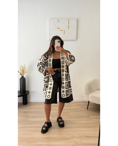 Gilet crochet long noir