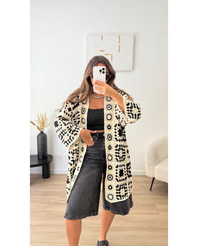 Gilet crochet long noir