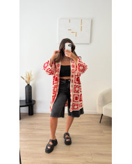 Gilet long crochet Rouge