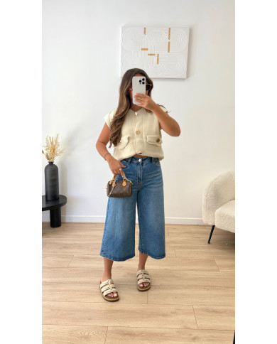 Gilet sans manches maille beige & doré