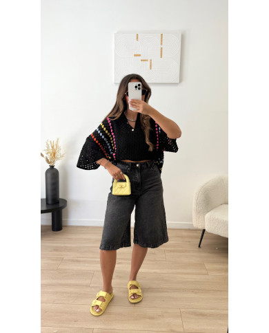 Pull crochet noir & multicolore