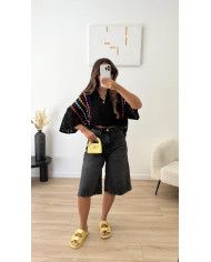Pull crochet noir & multicolore