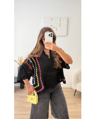 Pull crochet noir & multicolore