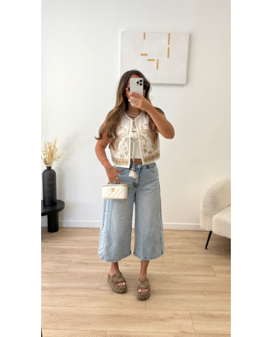 Gilet Inde Blanc & perles doré