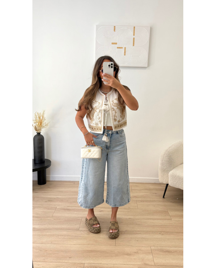 Gilet Inde Blanc & perles doré