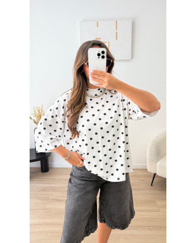 T-shirt pois ouvert blanc