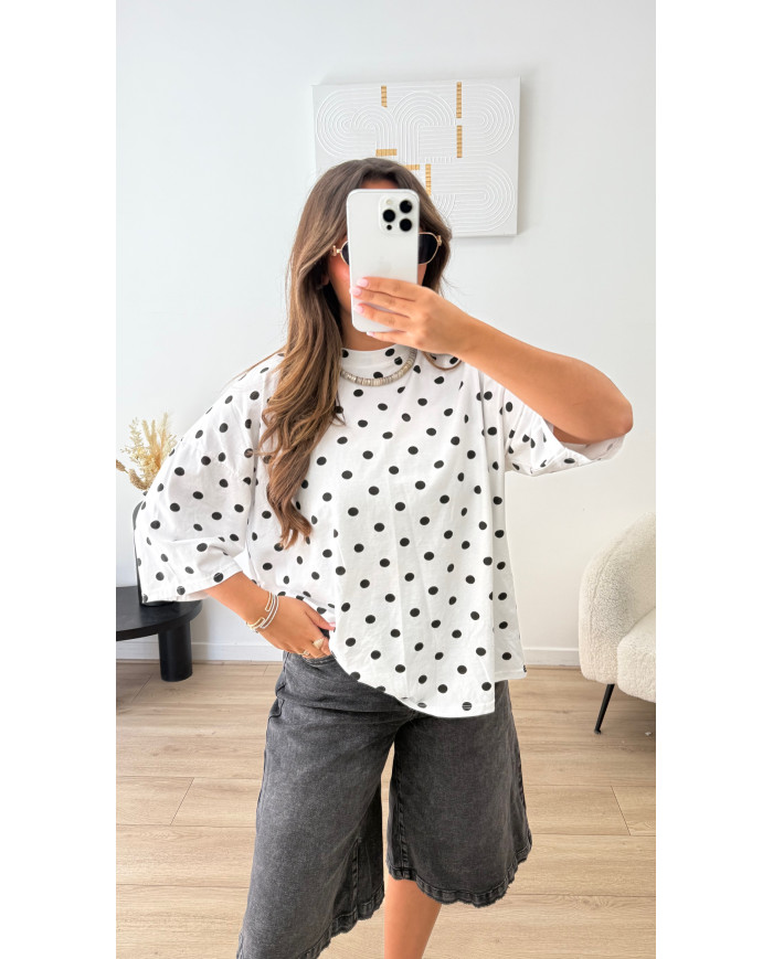 T-shirt pois ouvert blanc