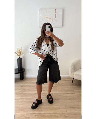 T-shirt pois ouvert blanc