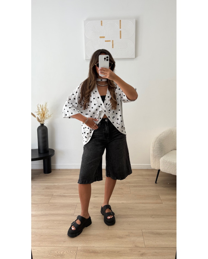 T-shirt pois ouvert blanc