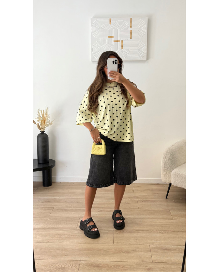 T-shirt pois ouvert Jaune