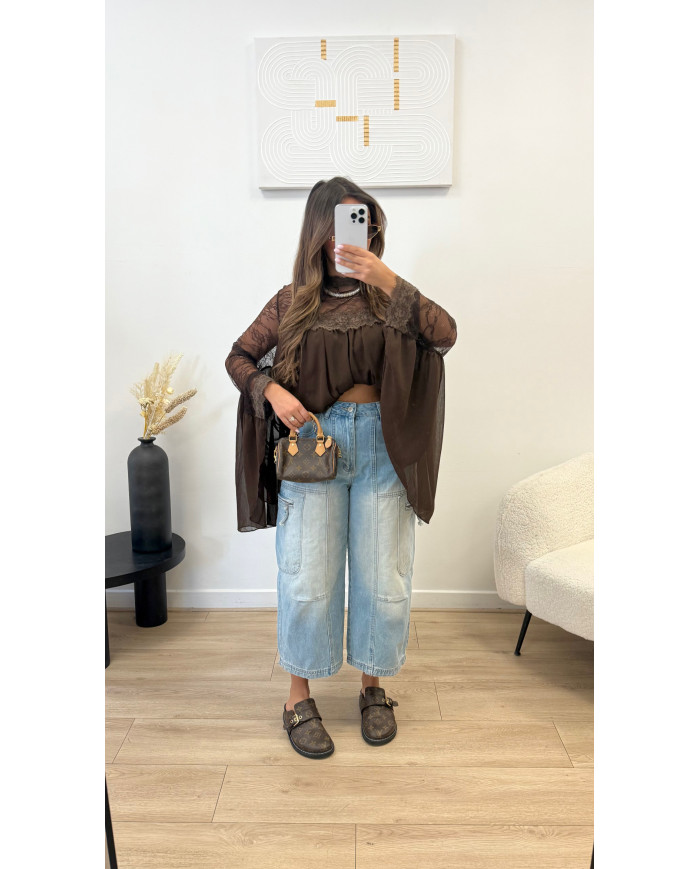 Chemisier cape dentelle Choco