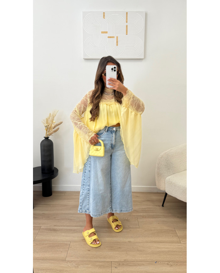 Chemisier Cape dentelle jaune