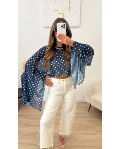 Cape tulle Pois bleu marine