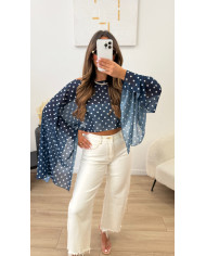 Cape tulle Pois bleu marine