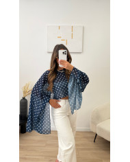 Cape tulle Pois bleu marine