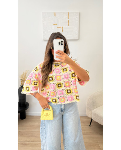 Haut crochet multi jaune Pépites Gab