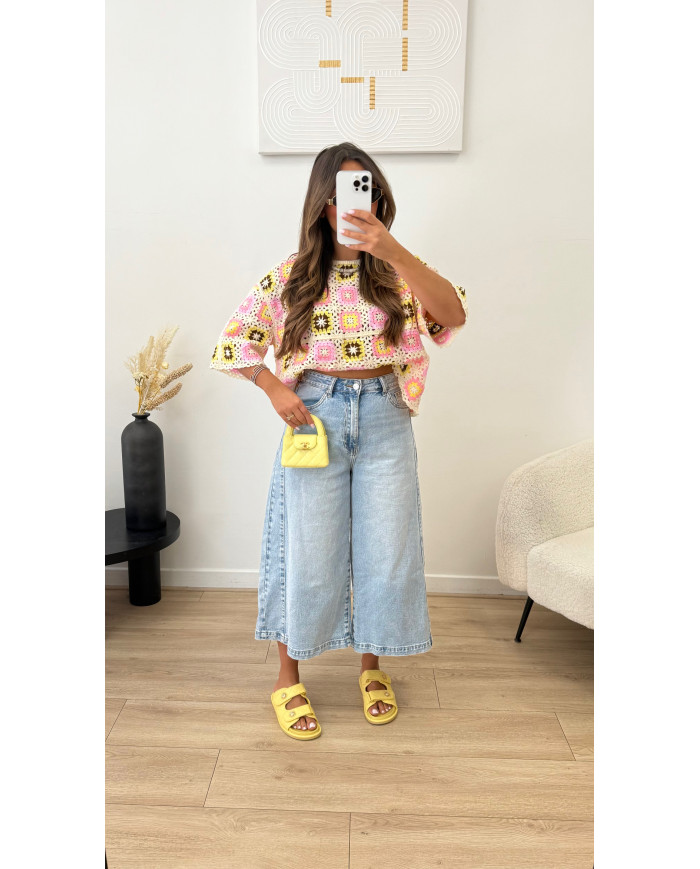 Haut crochet multi jaune Pépites Gab