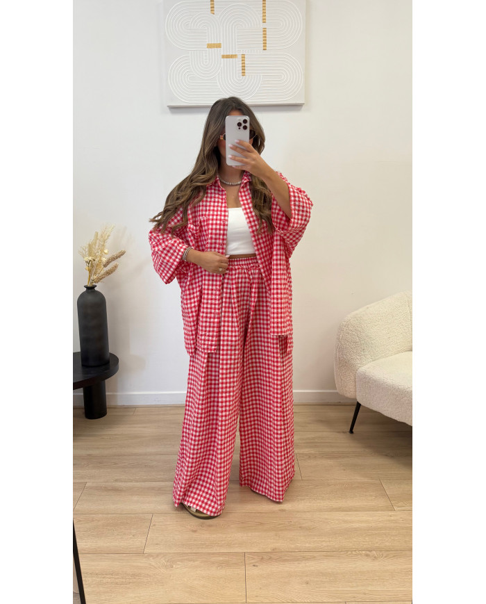 Ensemble 100% coton carreaux rouge