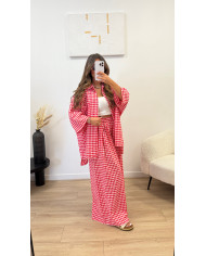 Ensemble 100% coton carreaux rouge