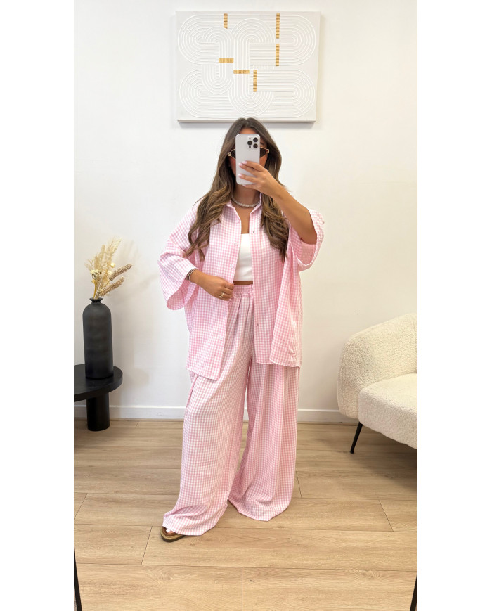 Ensemble fluide carreaux rose bonbons