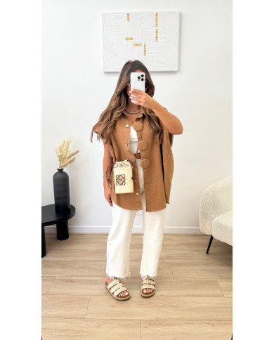 Veste sans manches gros boutons Camel