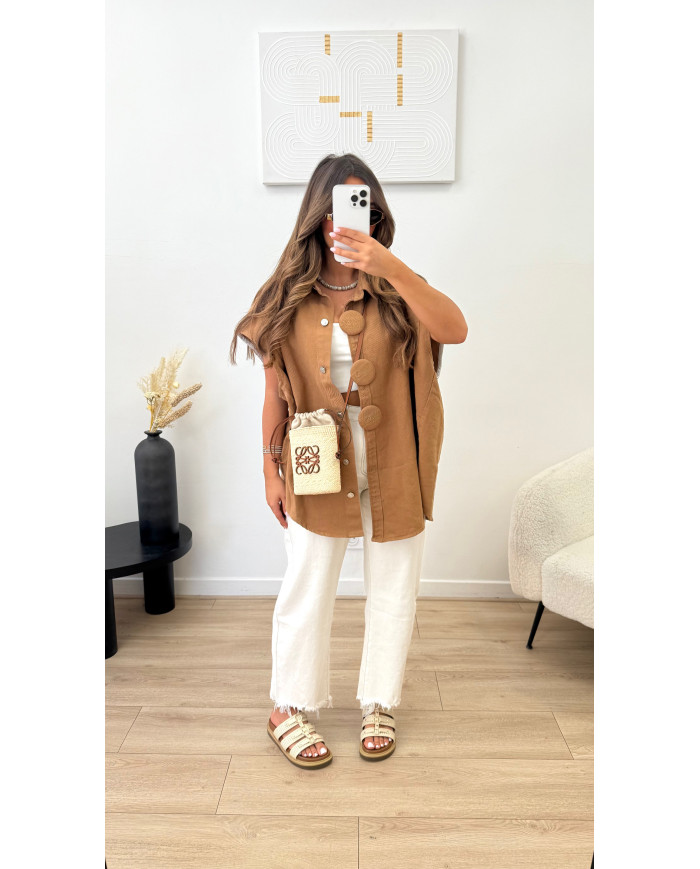 Veste sans manches gros boutons Camel