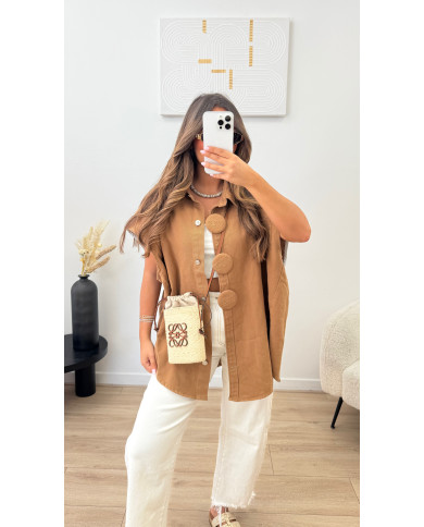 Veste sans manches gros boutons Camel