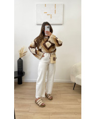 Jean mom effiloché blanc