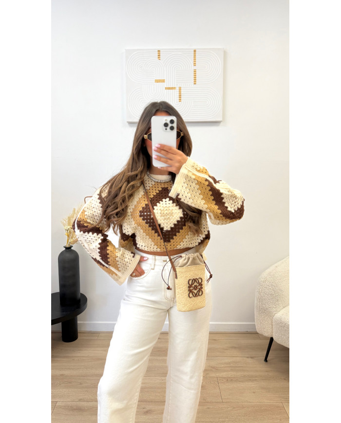 Haut crochet lossange multi Choco