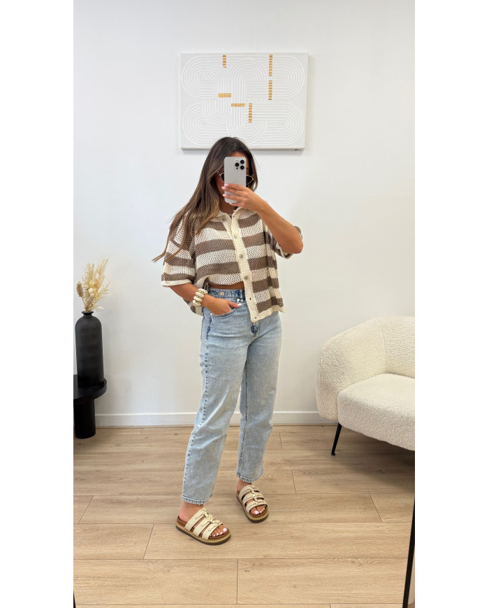 Gilet crochet taupe & beige